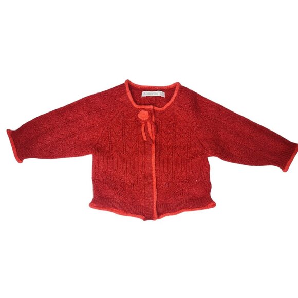 Absorba Soft Open Knit Cardigan Sweater Infant Girls Size 3mo Flower Applique - Picture 1 of 6